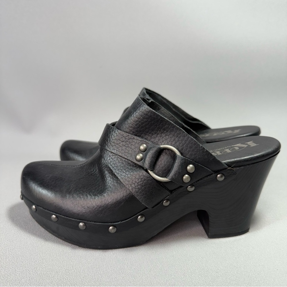 Black Leather Clogs with Studded Detail